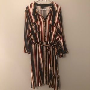 Torrid Multi Stripe Challis Self Tie Shirt Dress